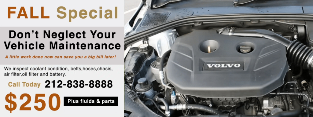 Best Volvo dealer alternative near me in NYC. We do everything the Volvo dealer can do and more. Ask about our Volvo spring scheduled service special to help you keep your Volvo running like new. 